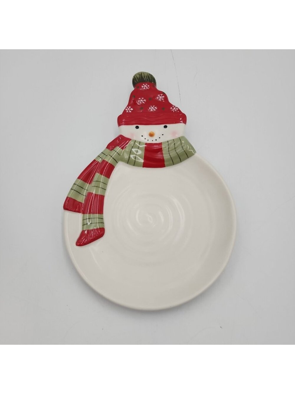 Hallmark Vintage Snowman Cheese Treat Snack Dish Ceramic Plate Spoon Rest 10”